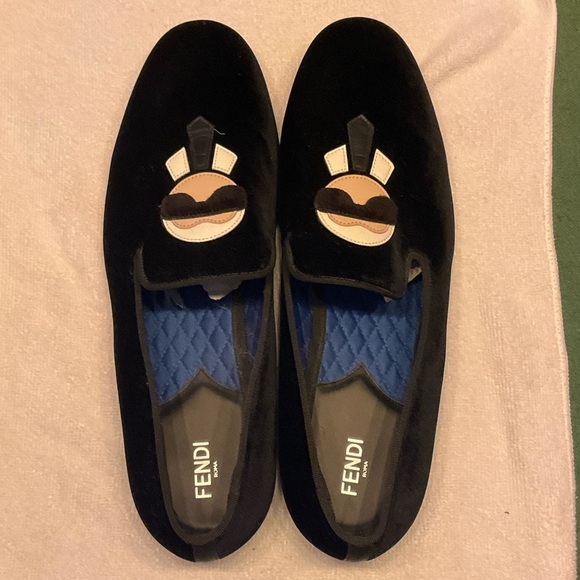 Fendi Mens Black Karlito Velvet Mink Fur Mocassin Slip On Loafers Size 10.5 - Picture 6 of 11